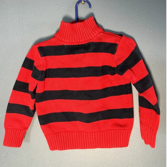 Tommy Hilfiger 1/4 Zip Youth Long Sleeve Sweater Size 4 Red with Black Stripes - Picture 2 of 8